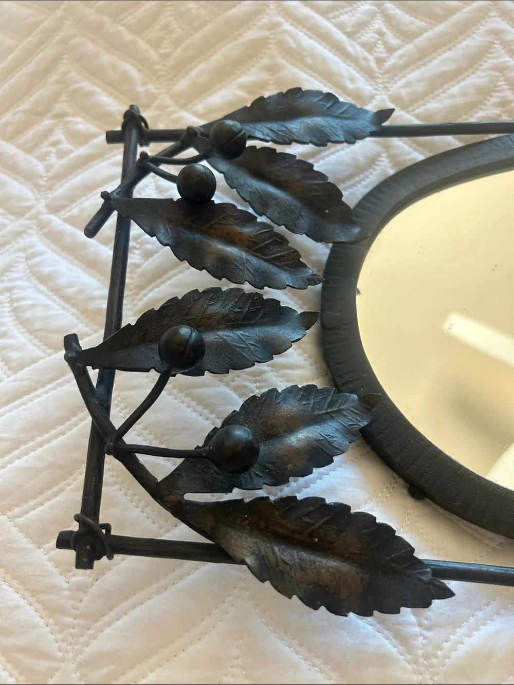Ornate Black Metal Leaf Wall Mirror